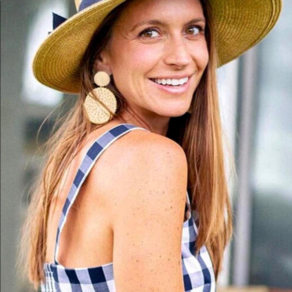round rattan dangle earrings